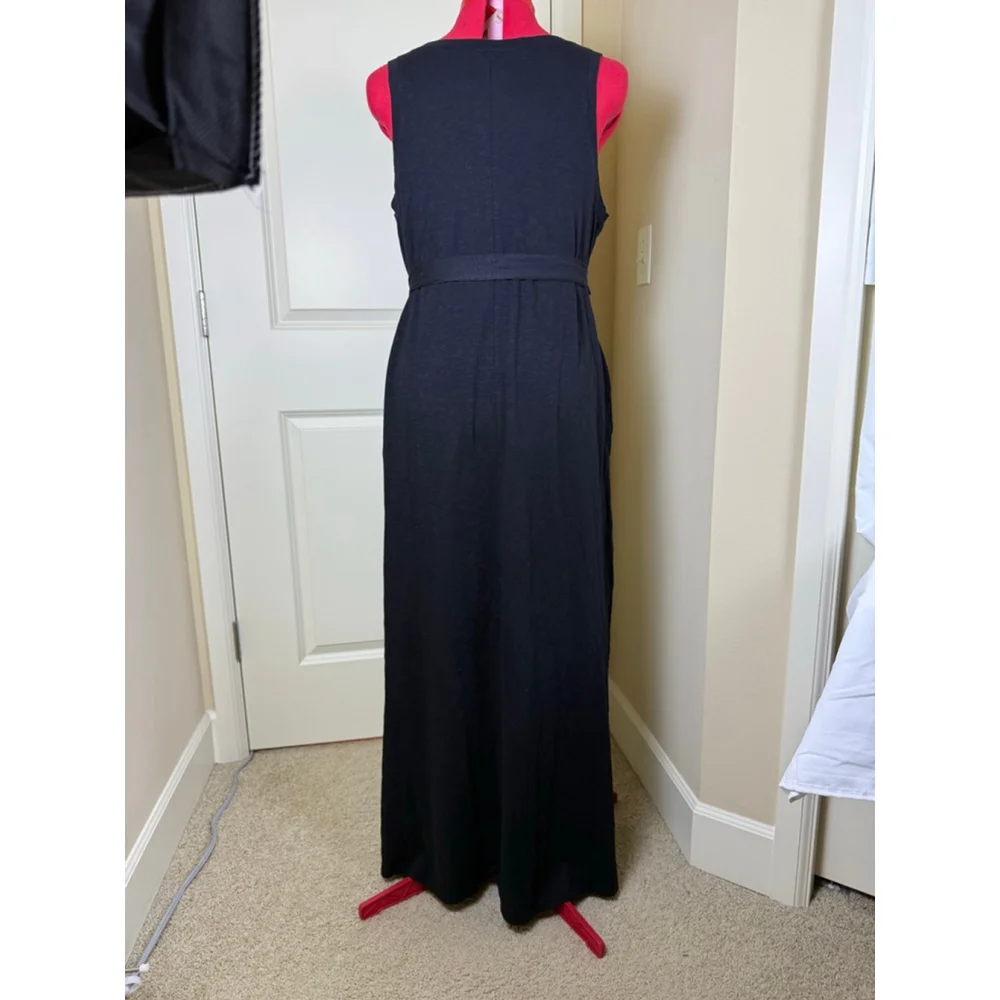 NWT Women's Caslon Black 1X Sleeveless Maxi Dress with Tie Waist & Pockets
